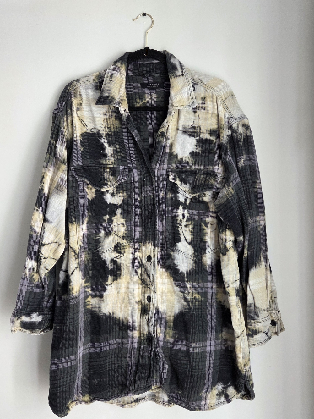 AllSaints Plaid Tie-Dye Button Front Dress